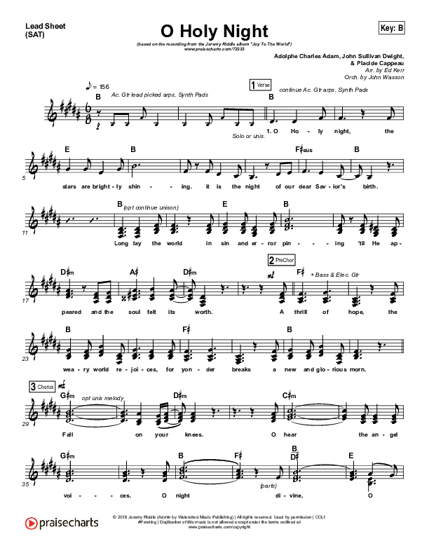 O Holy Night (Live) Lead Sheet (SAT) (Jeremy Riddle)