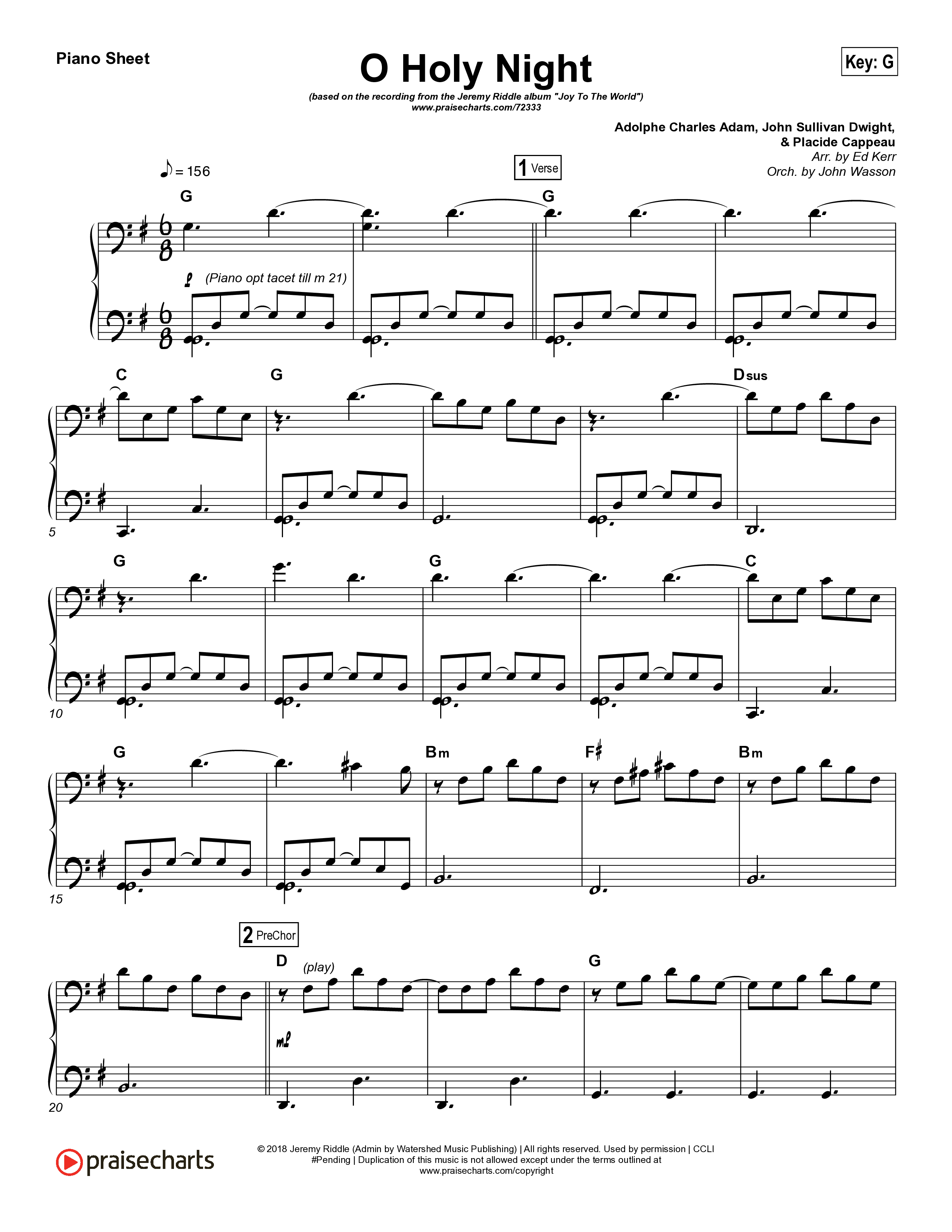 O Holy Night (Live) Piano Sheet (Jeremy Riddle)