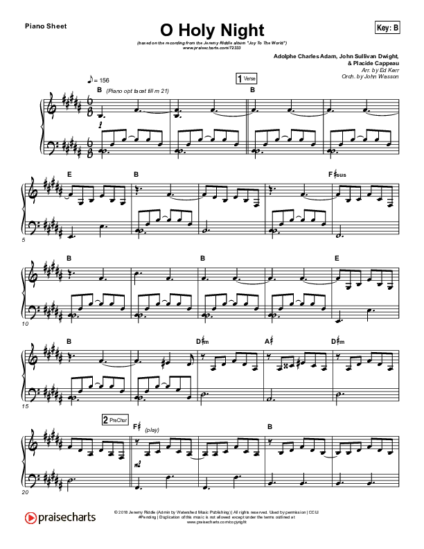 O Holy Night (Live) Piano Sheet (Jeremy Riddle)