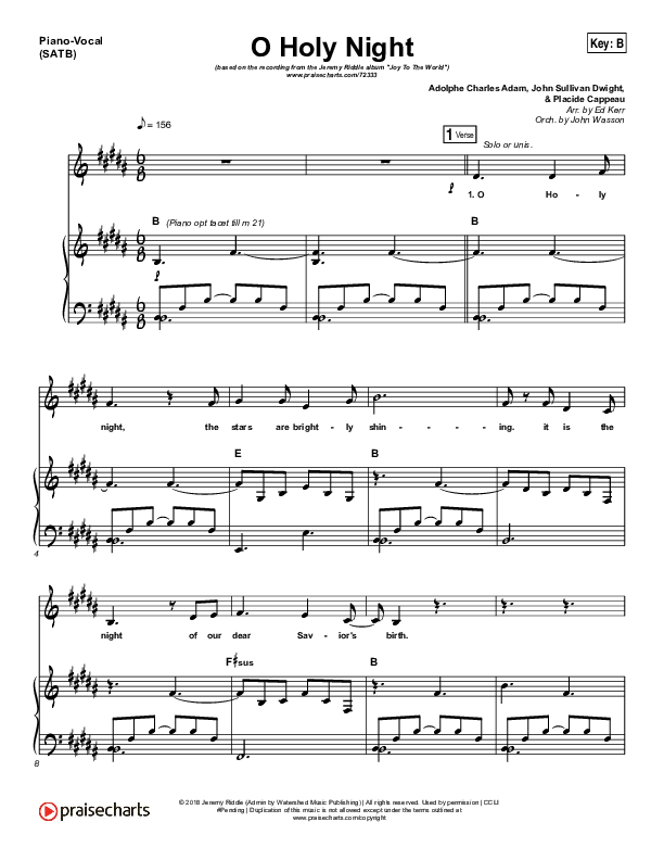 O Holy Night (Live) Piano/Vocal (SATB) (Jeremy Riddle)