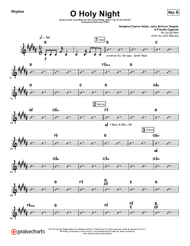 O Holy Night (Live) Rhythm Chart (Jeremy Riddle)