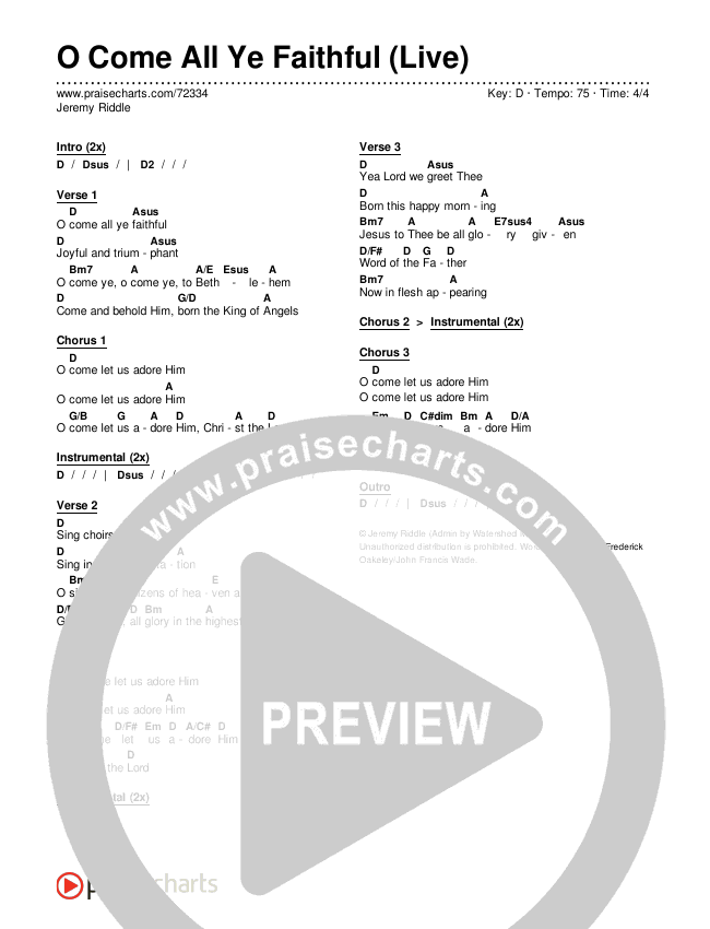 O Come All Ye Faithful (Live) Chords & Lyrics (Jeremy Riddle)