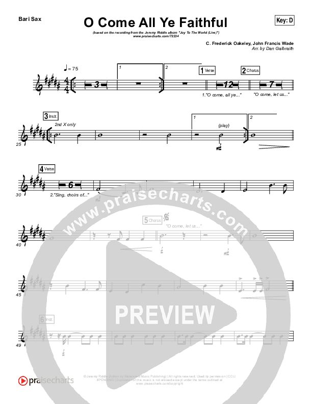 O Come All Ye Faithful (Live) Bari Sax (Jeremy Riddle)