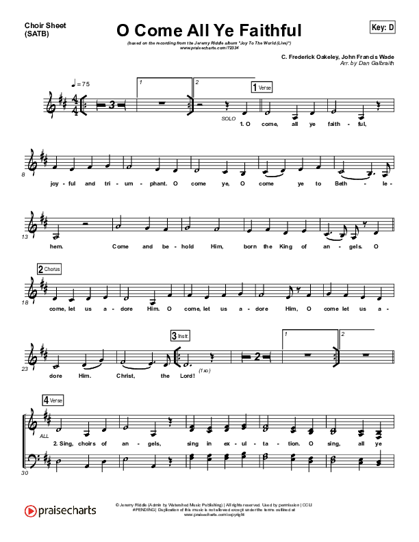 O Come All Ye Faithful (Live) Choir Sheet (SATB) (Jeremy Riddle)