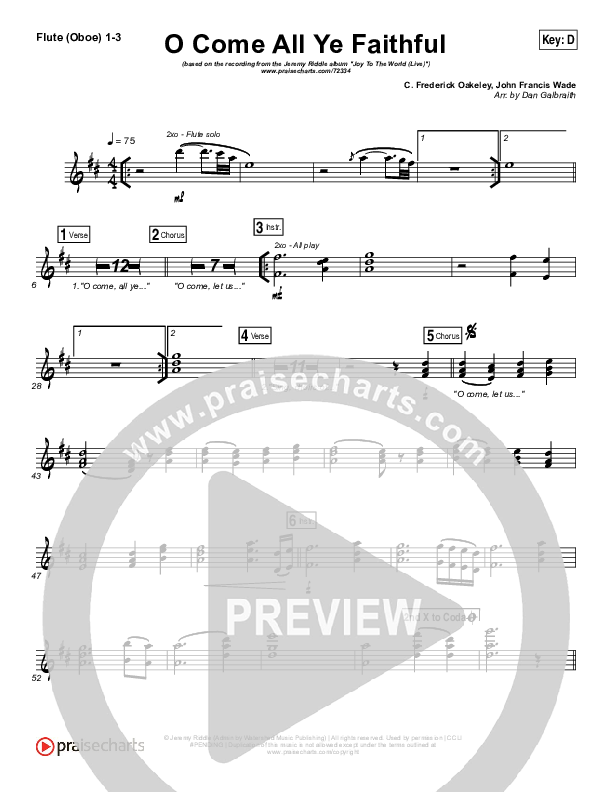 O Come All Ye Faithful (Live) Flute/Oboe 1/2/3 (Jeremy Riddle)