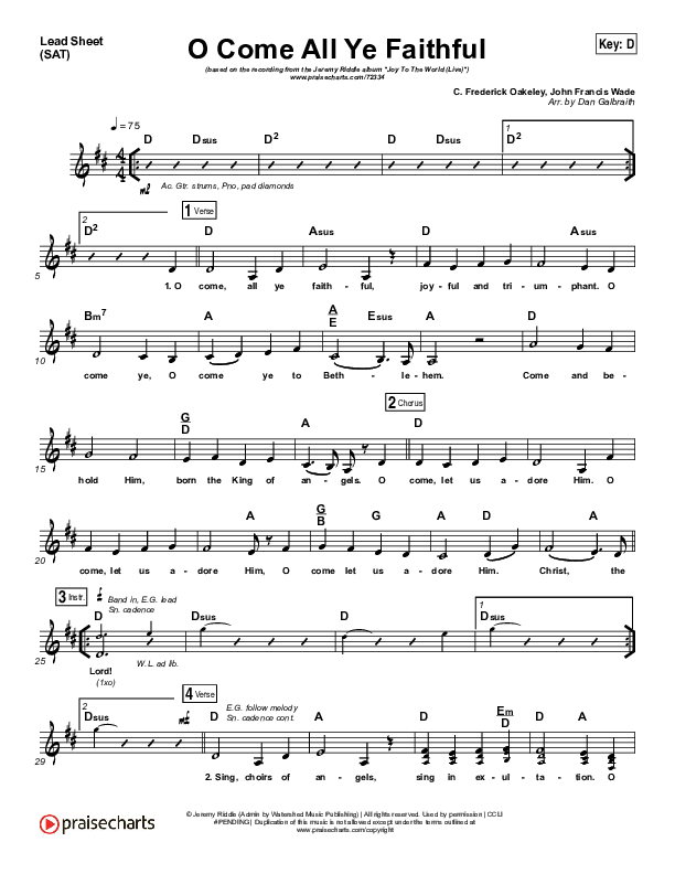 O Come All Ye Faithful (Live) Lead Sheet (SAT) (Jeremy Riddle)