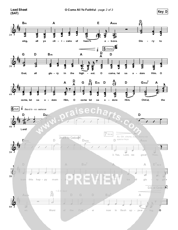 O Come All Ye Faithful (Live) Lead Sheet (SAT) (Jeremy Riddle)