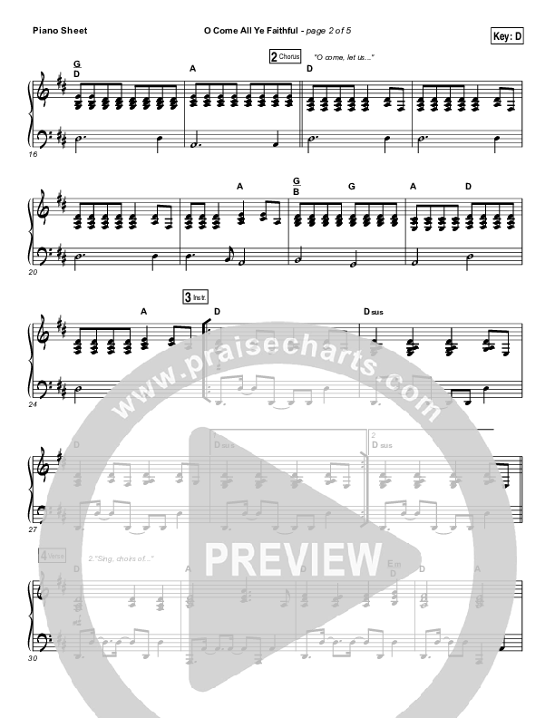 O Come All Ye Faithful (Live) Piano Sheet (Jeremy Riddle)