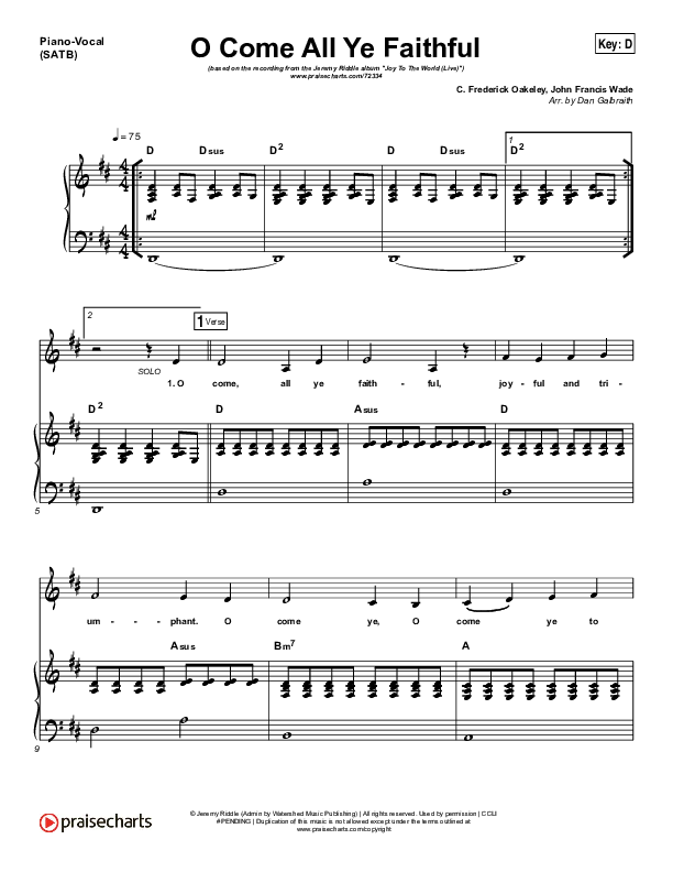 O Come All Ye Faithful (Live) Piano/Vocal Pack (Jeremy Riddle)