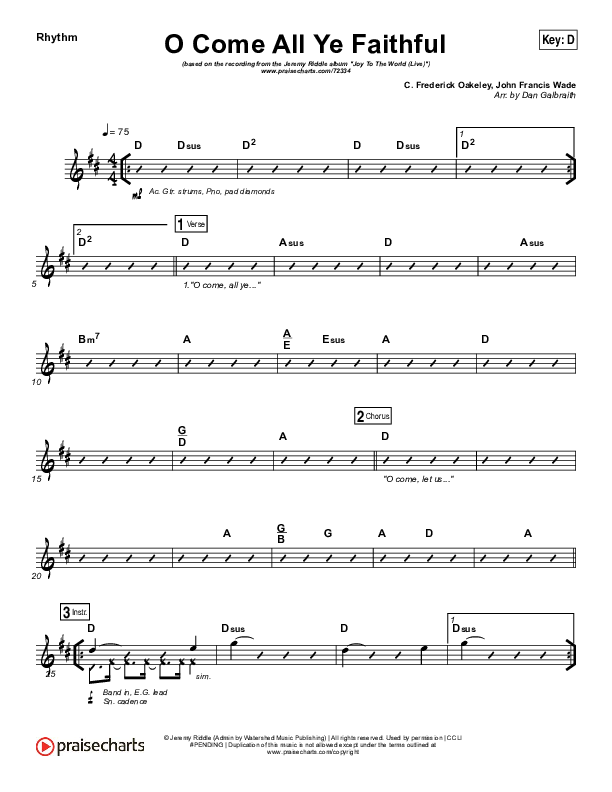O Come All Ye Faithful (Live) Rhythm Chart (Jeremy Riddle)