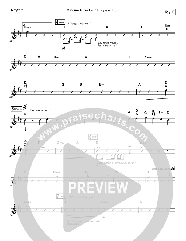 O Come All Ye Faithful (Live) Rhythm Chart (Jeremy Riddle)