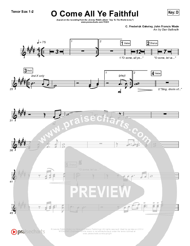 O Come All Ye Faithful (Live) Tenor Sax 1/2 (Jeremy Riddle)