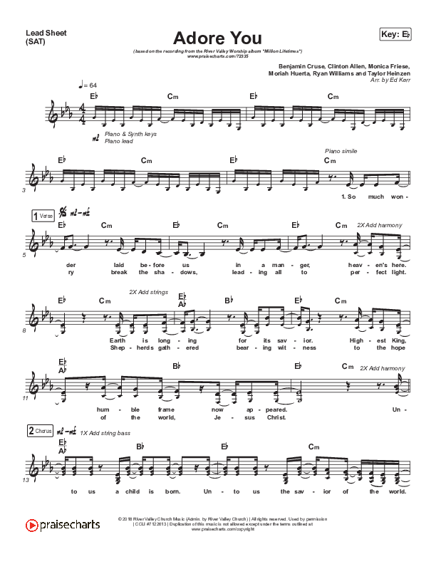 Adore You Lead Sheet (SAT) (River Valley Worship)