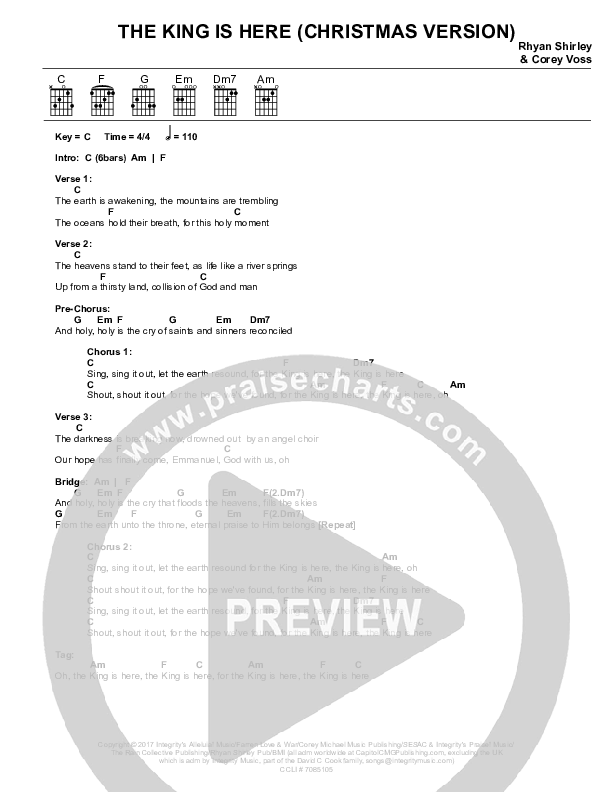 The King Is Here (Christmas) Chords & Lyrics (Corey Voss)