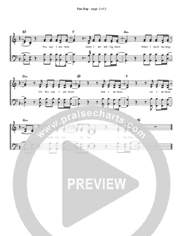 You Say (Simplified) Hymn Sheet (Lauren Daigle)
