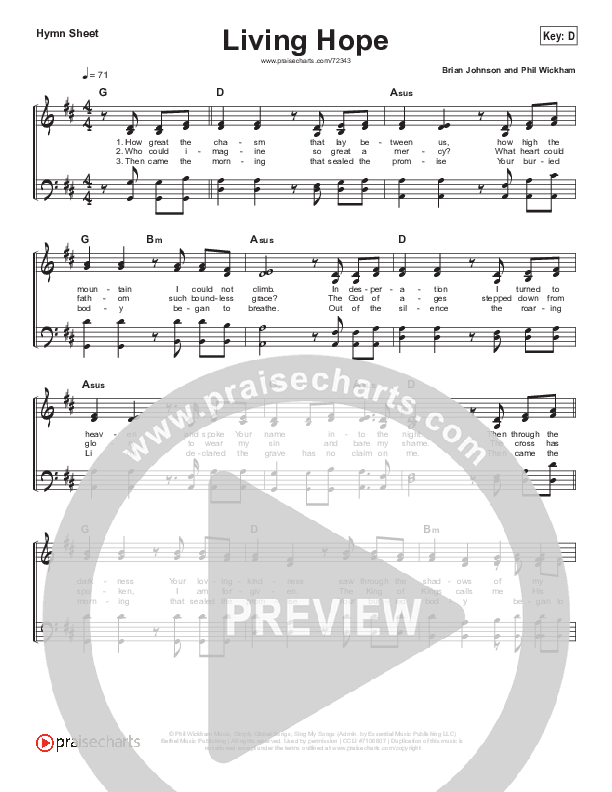 Living Hope (Simplified) Hymn Sheet (Phil Wickham)
