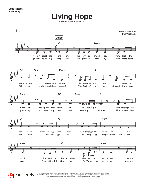 Living Hope (Simplified) Lead Sheet (Phil Wickham)