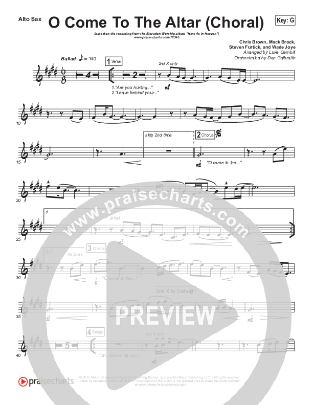 O Come To The Altar (Choral Anthem SATB) Alto Sax (Elevation Worship / Arr. Luke Gambill)
