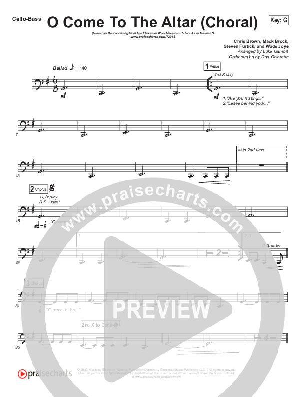 O Come To The Altar (Choral Anthem SATB) Cello/Bass (Elevation Worship / Arr. Luke Gambill)