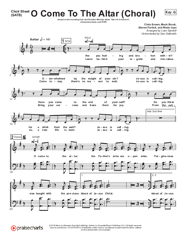 O Come To The Altar (Choral Anthem SATB) Choir Vocals (SATB) (Elevation Worship / Arr. Luke Gambill)