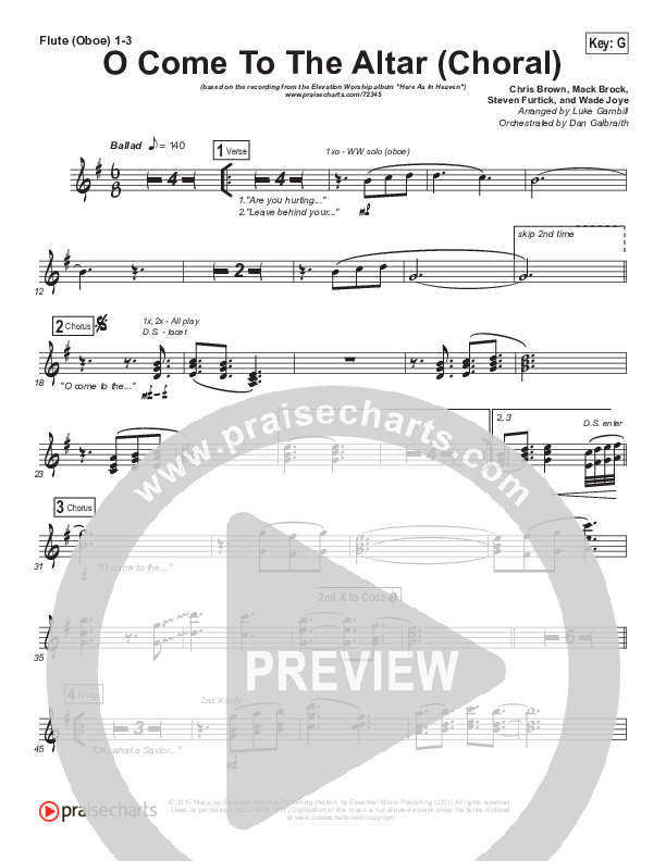 O Come To The Altar (Choral Anthem SATB) Flute/Oboe 1/2/3 (Elevation Worship / Arr. Luke Gambill)