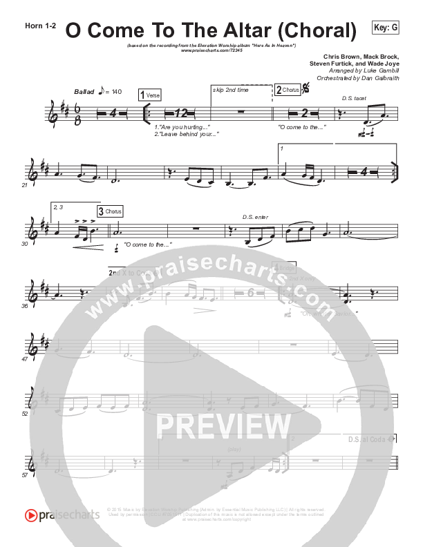 O Come To The Altar (Choral Anthem SATB) French Horn 1/2 (Elevation Worship / Arr. Luke Gambill)