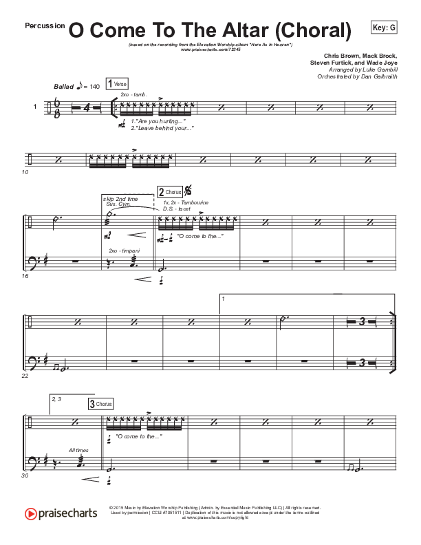 O Come To The Altar (Choral Anthem SATB) Percussion (Elevation Worship / Arr. Luke Gambill)