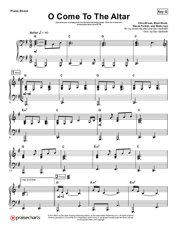 O Come To The Altar (Choral Anthem SATB) Piano Sheet (Elevation Worship / Arr. Luke Gambill)