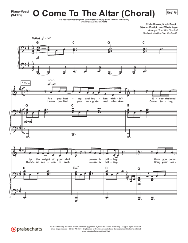O Come To The Altar (Choral Anthem SATB) Piano/Vocal Pack (Elevation Worship / Arr. Luke Gambill)
