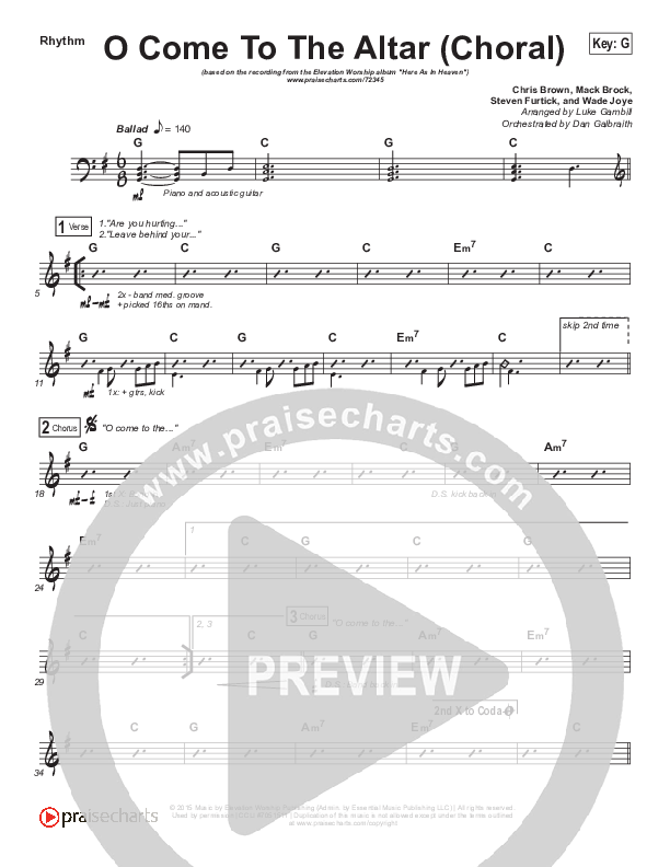 O Come To The Altar (Choral Anthem SATB) Rhythm Chart (Elevation Worship / Arr. Luke Gambill)