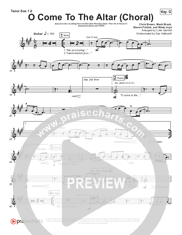O Come To The Altar (Choral Anthem SATB) Tenor Sax 1/2 (Elevation Worship / Arr. Luke Gambill)