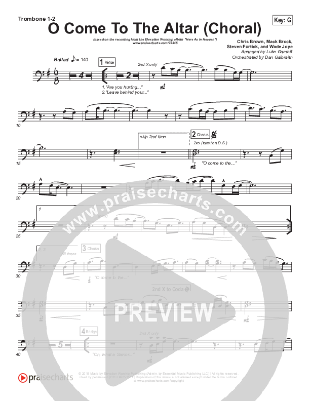O Come To The Altar (Choral Anthem SATB) Trombone 1/2 (Elevation Worship / Arr. Luke Gambill)