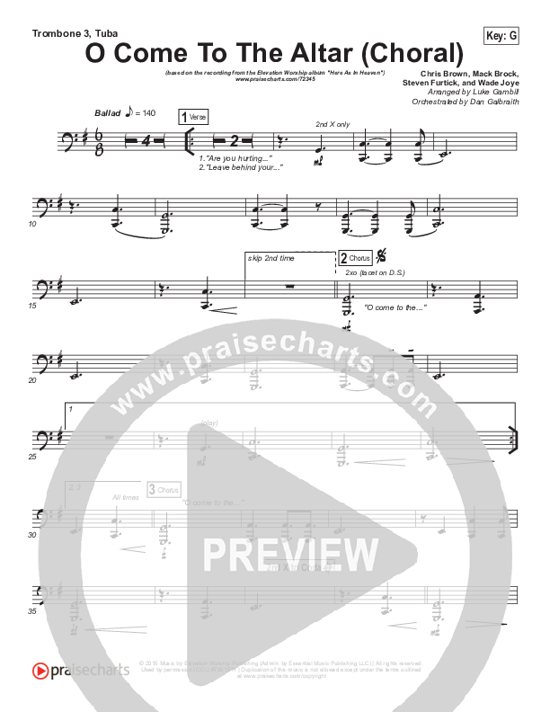 O Come To The Altar (Choral Anthem SATB) Trombone 3/Tuba (Elevation Worship / Arr. Luke Gambill)