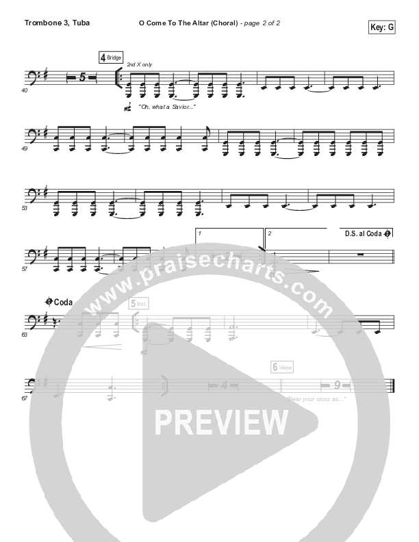 O Come To The Altar (Choral Anthem SATB) Trombone 3/Tuba (Elevation Worship / Arr. Luke Gambill)