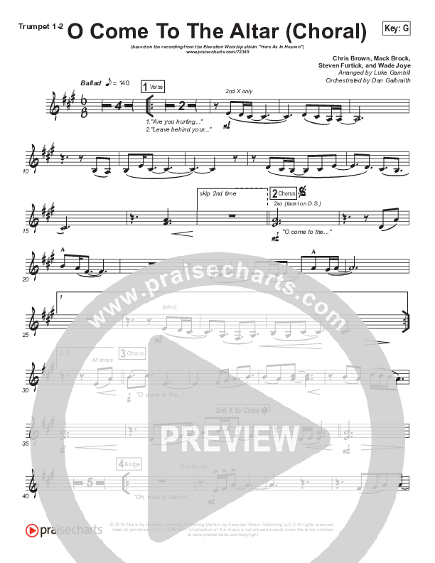 O Come To The Altar (Choral Anthem SATB) Trumpet 1,2 (Elevation Worship / Arr. Luke Gambill)