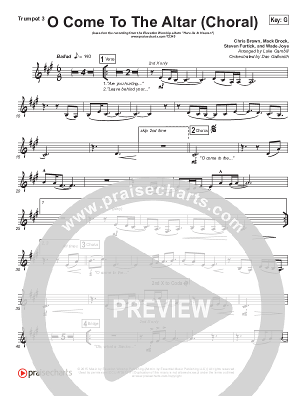 O Come To The Altar (Choral Anthem SATB) Trumpet 3 (Elevation Worship / Arr. Luke Gambill)