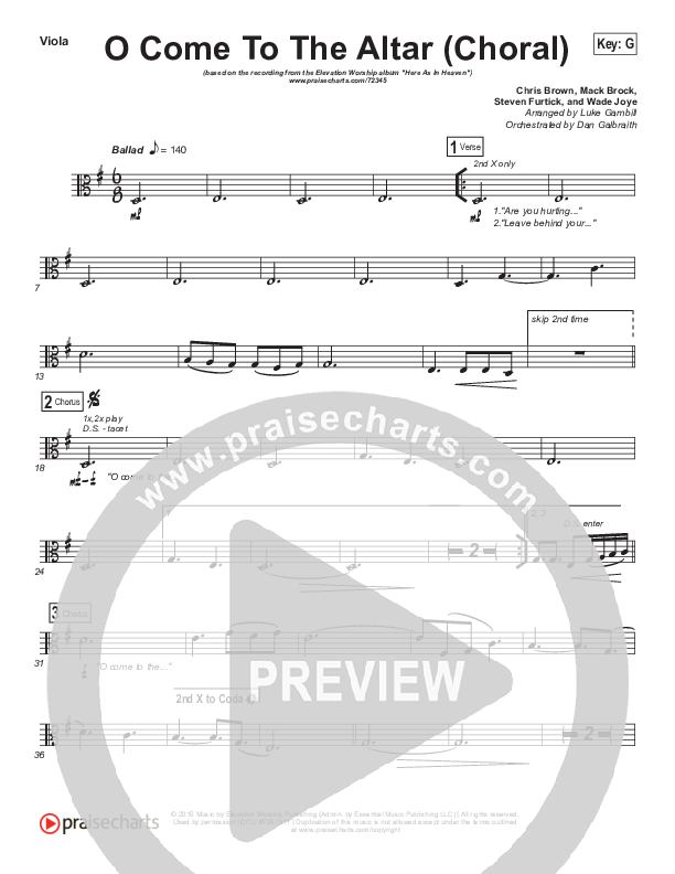 O Come To The Altar (Choral Anthem SATB) Viola (Elevation Worship / Arr. Luke Gambill)