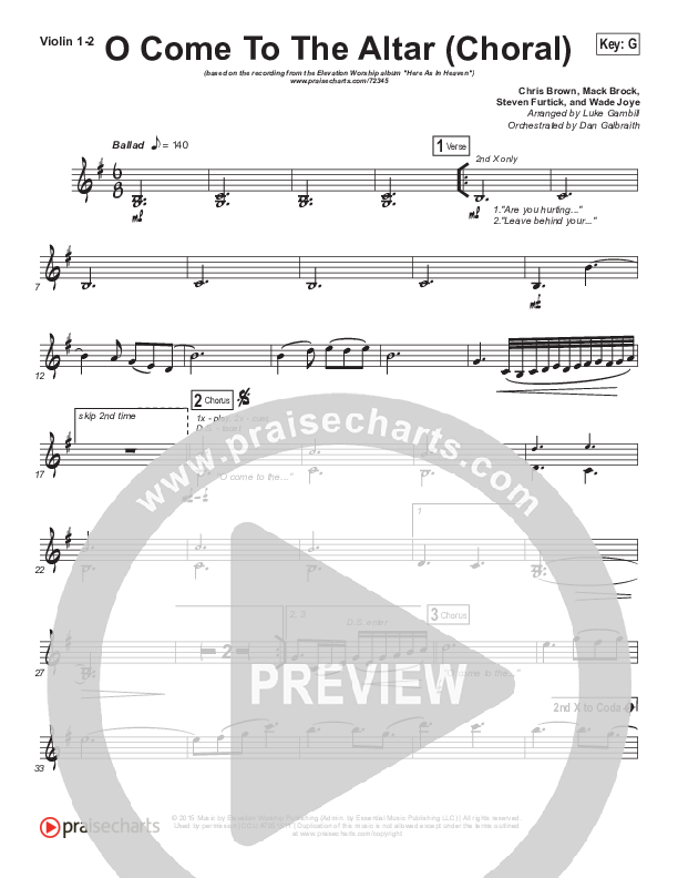 O Come To The Altar (Choral Anthem SATB) Violin 1/2 (Elevation Worship / Arr. Luke Gambill)