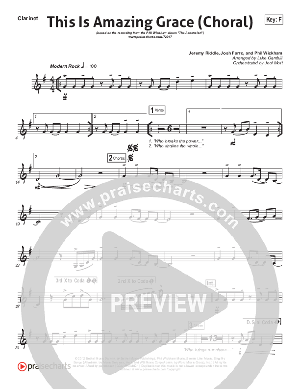 This Is Amazing Grace (Choral Anthem SATB) Clarinet (Phil Wickham / Arr. Luke Gambill)