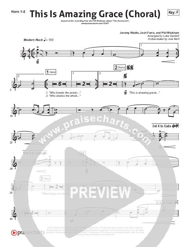 This Is Amazing Grace (Choral Anthem SATB) French Horn 1/2 (Phil Wickham / Arr. Luke Gambill)