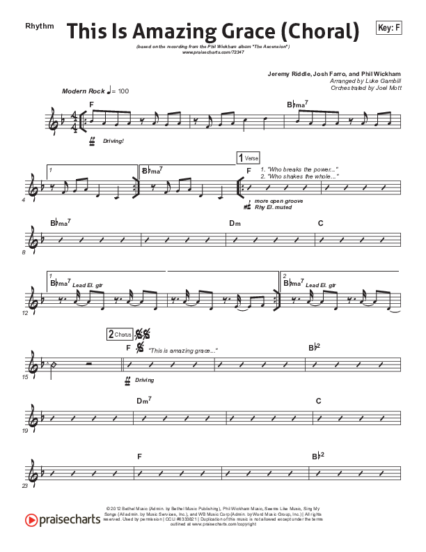 This Is Amazing Grace (Choral Anthem SATB) Rhythm Chart (Phil Wickham / Arr. Luke Gambill)