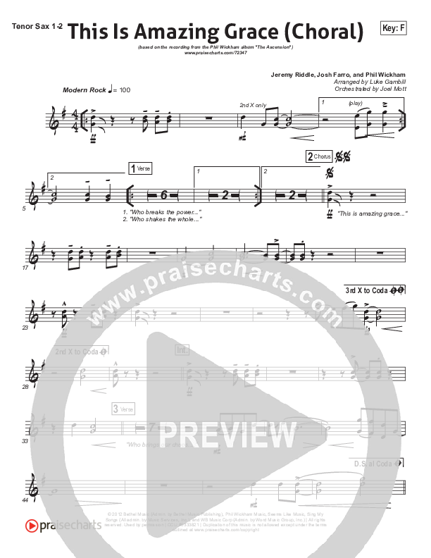 This Is Amazing Grace (Choral Anthem SATB) Tenor Sax 1/2 (Phil Wickham / Arr. Luke Gambill)