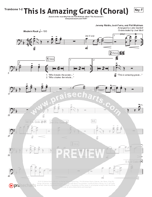 This Is Amazing Grace (Choral Anthem SATB) Trombone 1/2 (Phil Wickham / Arr. Luke Gambill)