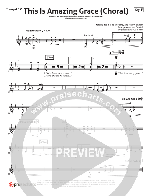 This Is Amazing Grace (Choral Anthem SATB) Trumpet 1,2 (Phil Wickham / Arr. Luke Gambill)