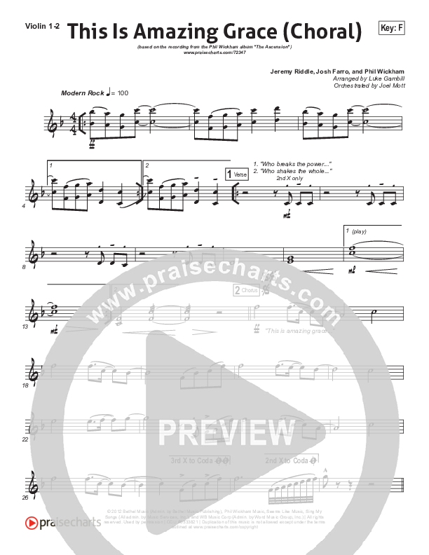 This Is Amazing Grace (Choral Anthem SATB) Violin 1/2 (Phil Wickham / Arr. Luke Gambill)