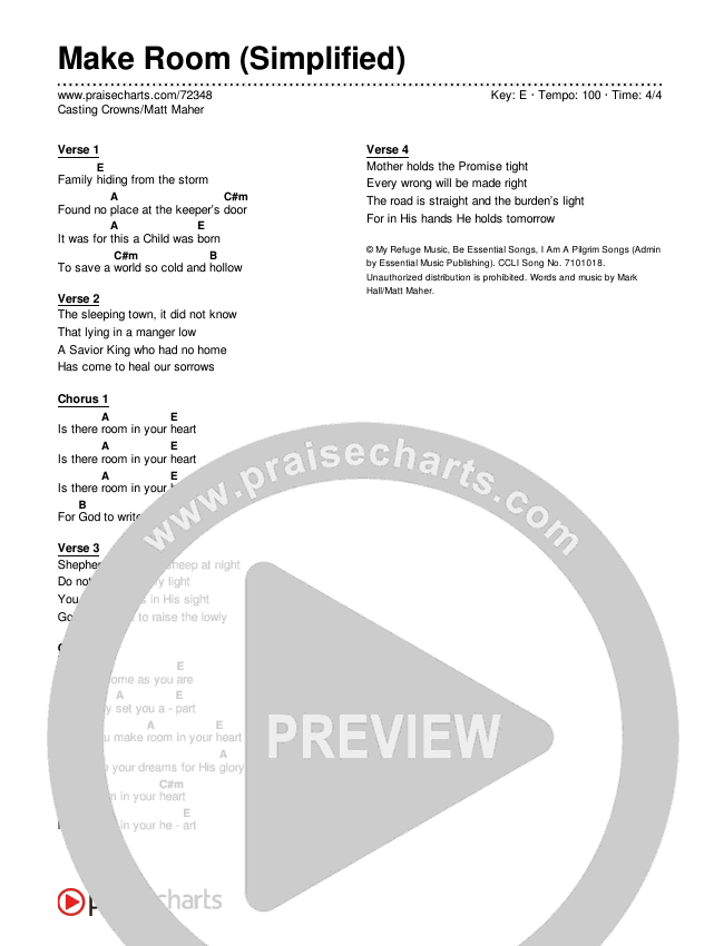 Make Room (Simplified) Chord Chart (Casting Crowns / Matt Maher)