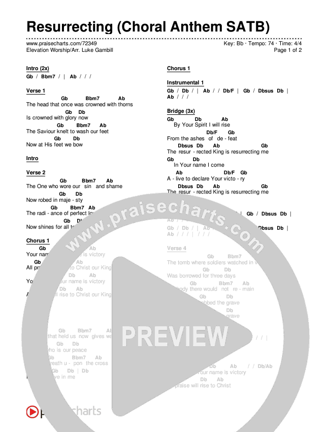 Resurrecting (Choral Anthem SATB) Chords & Lyrics (Elevation Worship / Arr. Luke Gambill)
