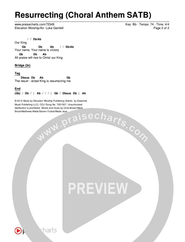 Resurrecting (Choral Anthem SATB) Chords & Lyrics (Elevation Worship / Arr. Luke Gambill)