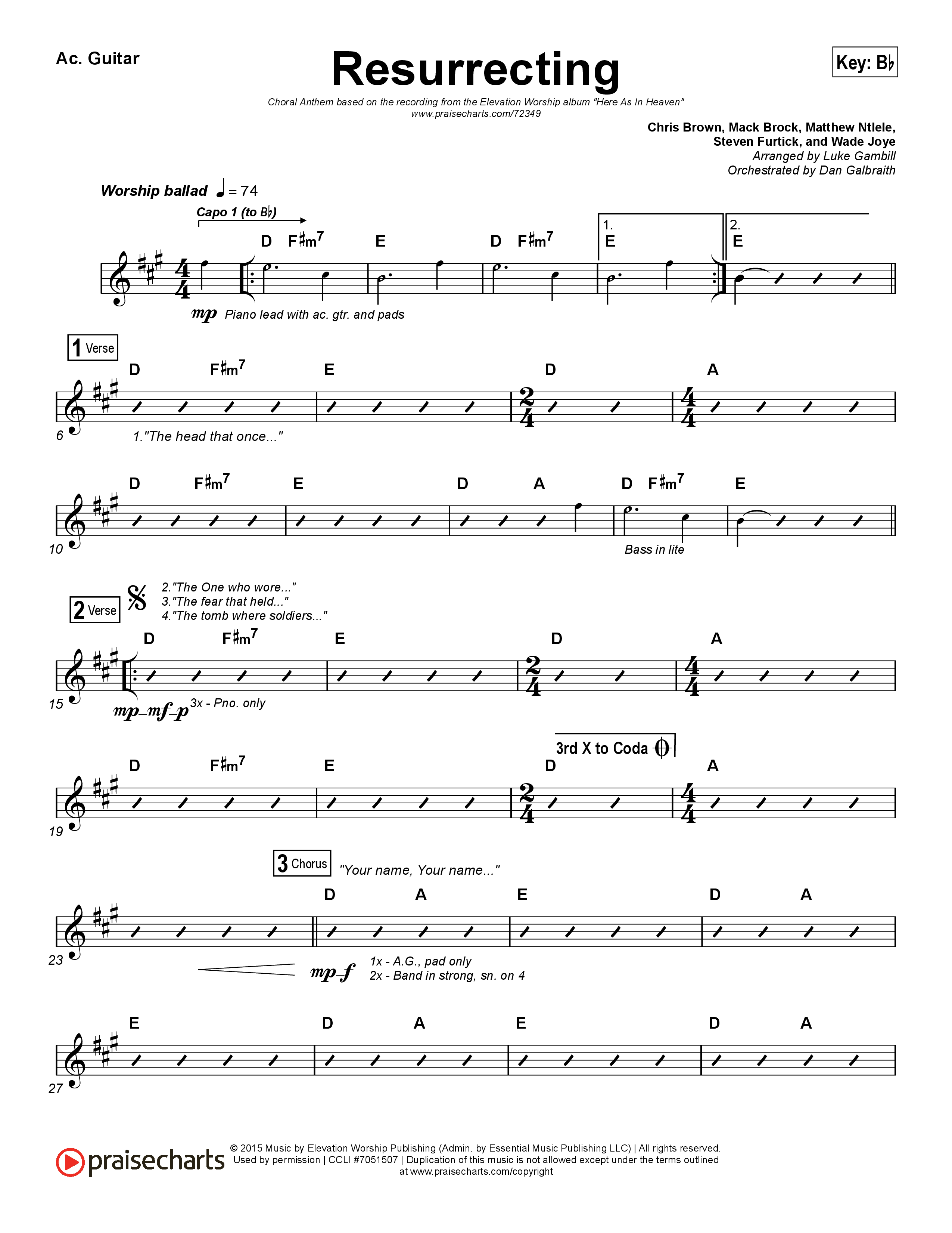 Resurrecting (Choral Anthem SATB) Acoustic Guitar (Elevation Worship / Arr. Luke Gambill)