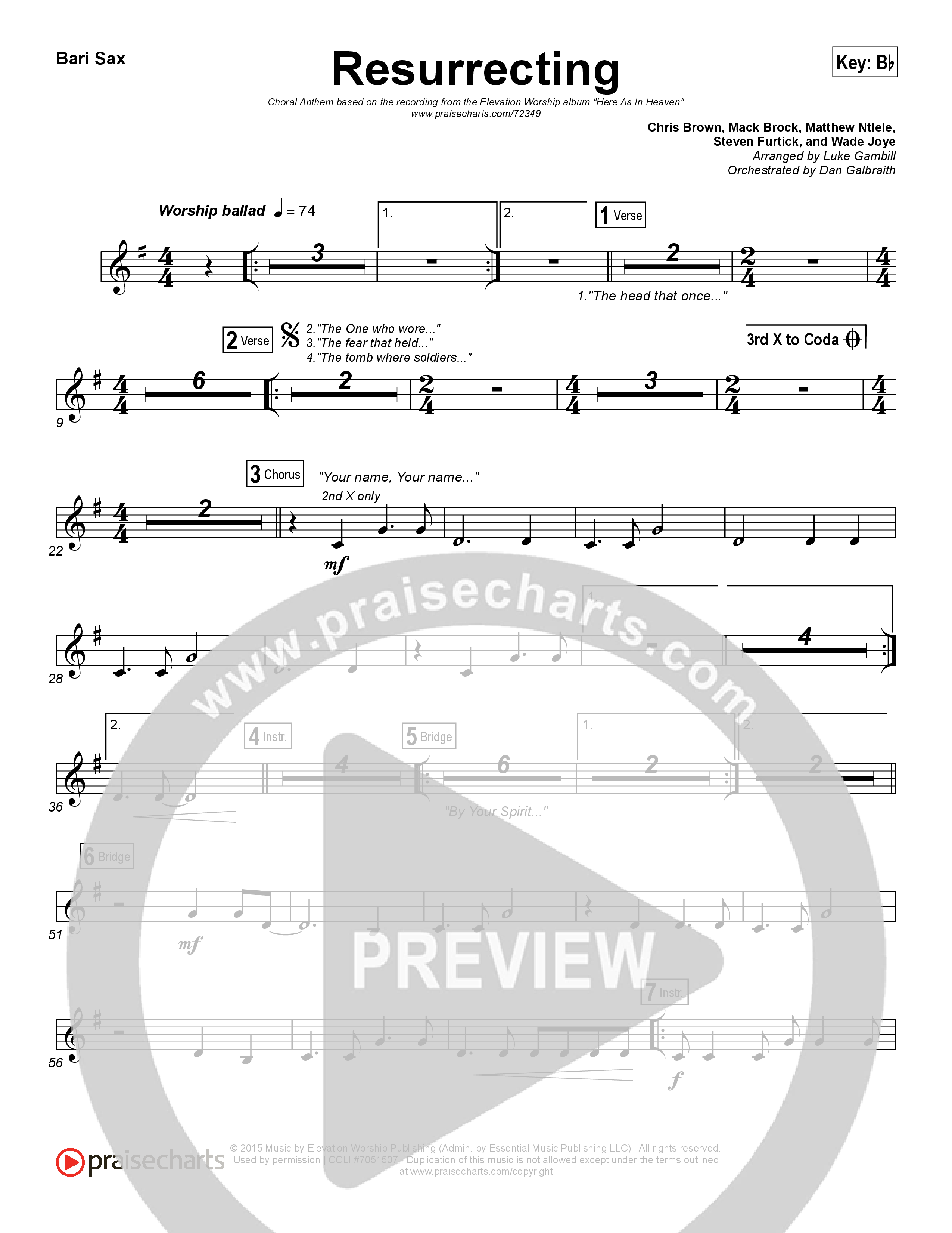Resurrecting (Choral Anthem SATB) Bari Sax (Elevation Worship / Arr. Luke Gambill)
